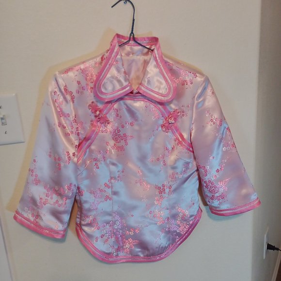 Pink Chinese Formal Traditional Cherry Blossom Shirt Women's Small Frog Ties - Picture 10 of 13